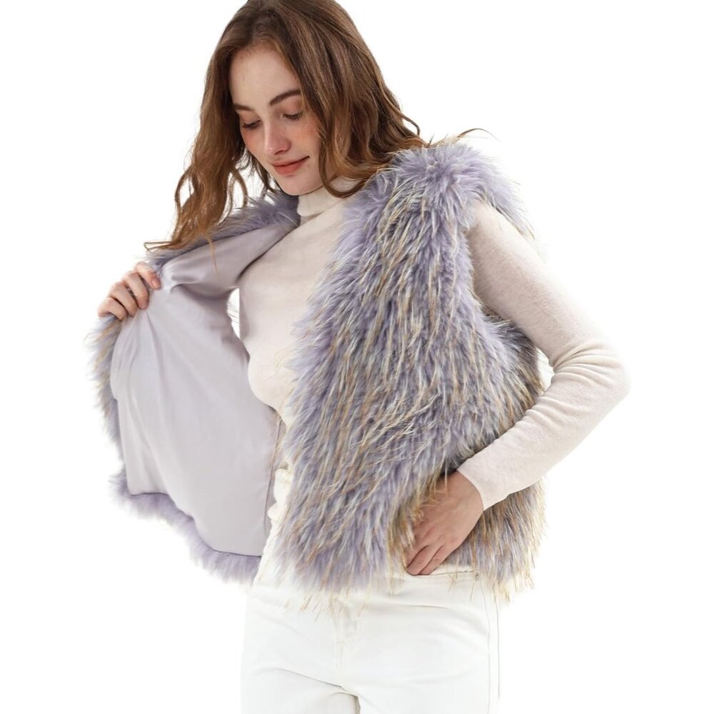 Warm and Cozy Women's Faux Fur Crop Vest in Coffee Purple - Dry Clean Only